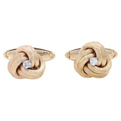 Lucien Piccard Diamond Knot Men's Cufflinks - Yellow Gold 14k Round .12ctw