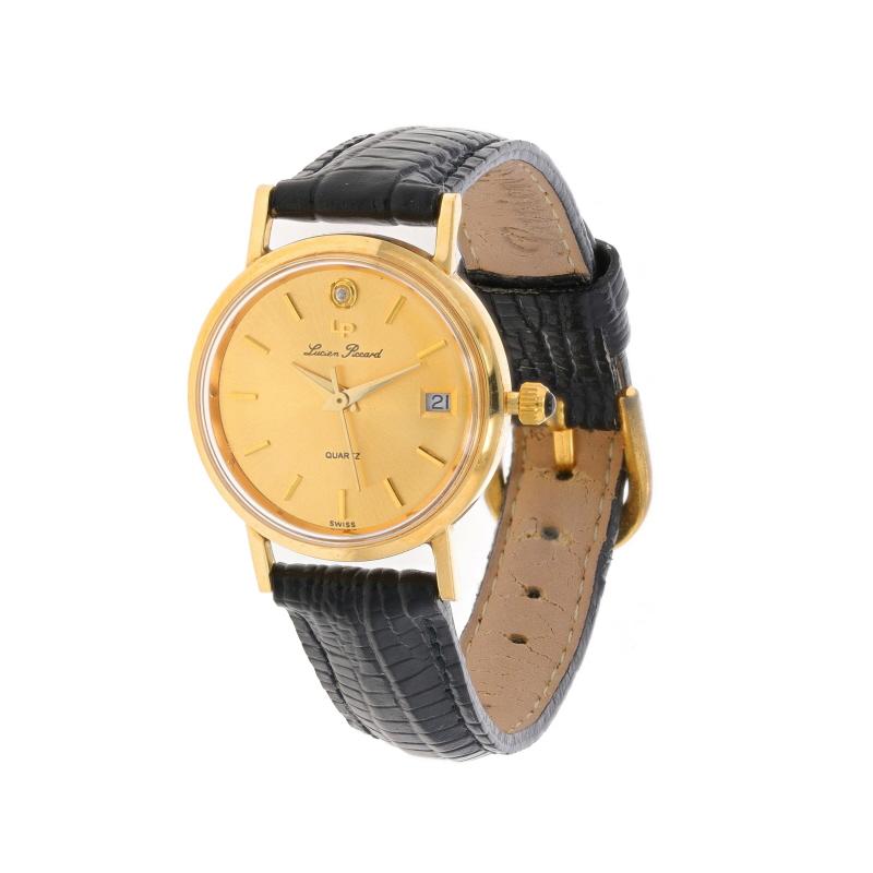 Lucien Piccard Diamond & Onyx Ladies Wristwatch - Yellow Gold 14k Quartz Quartz In Excellent Condition In Greensboro, NC