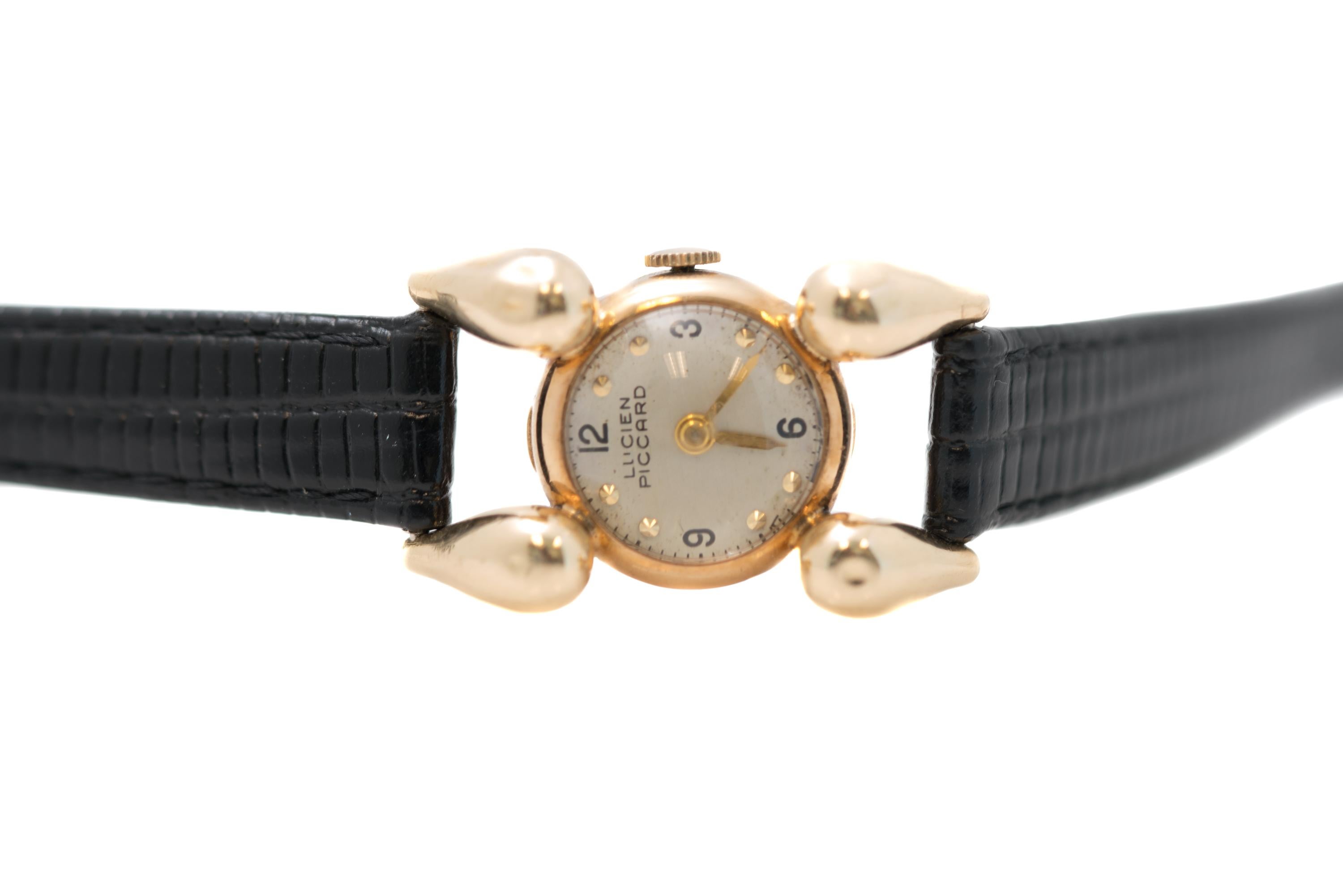 Women's Lucien Piccard Ladies Yellow Gold Wristwatch, 1940s  For Sale