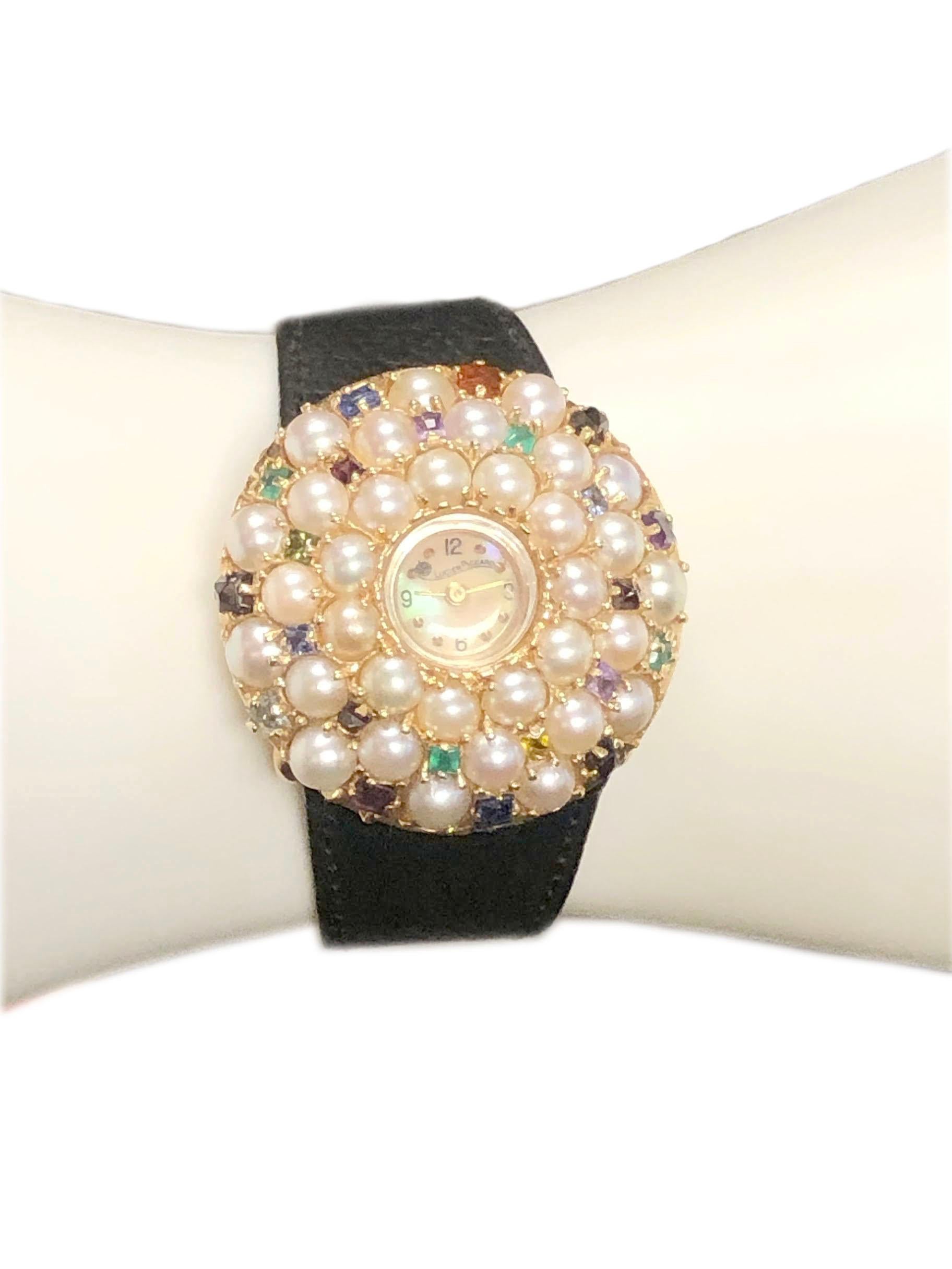 Women's Lucien Piccard Large Vintage Gold and Gem Set Confetti Ladies Wrist Watch