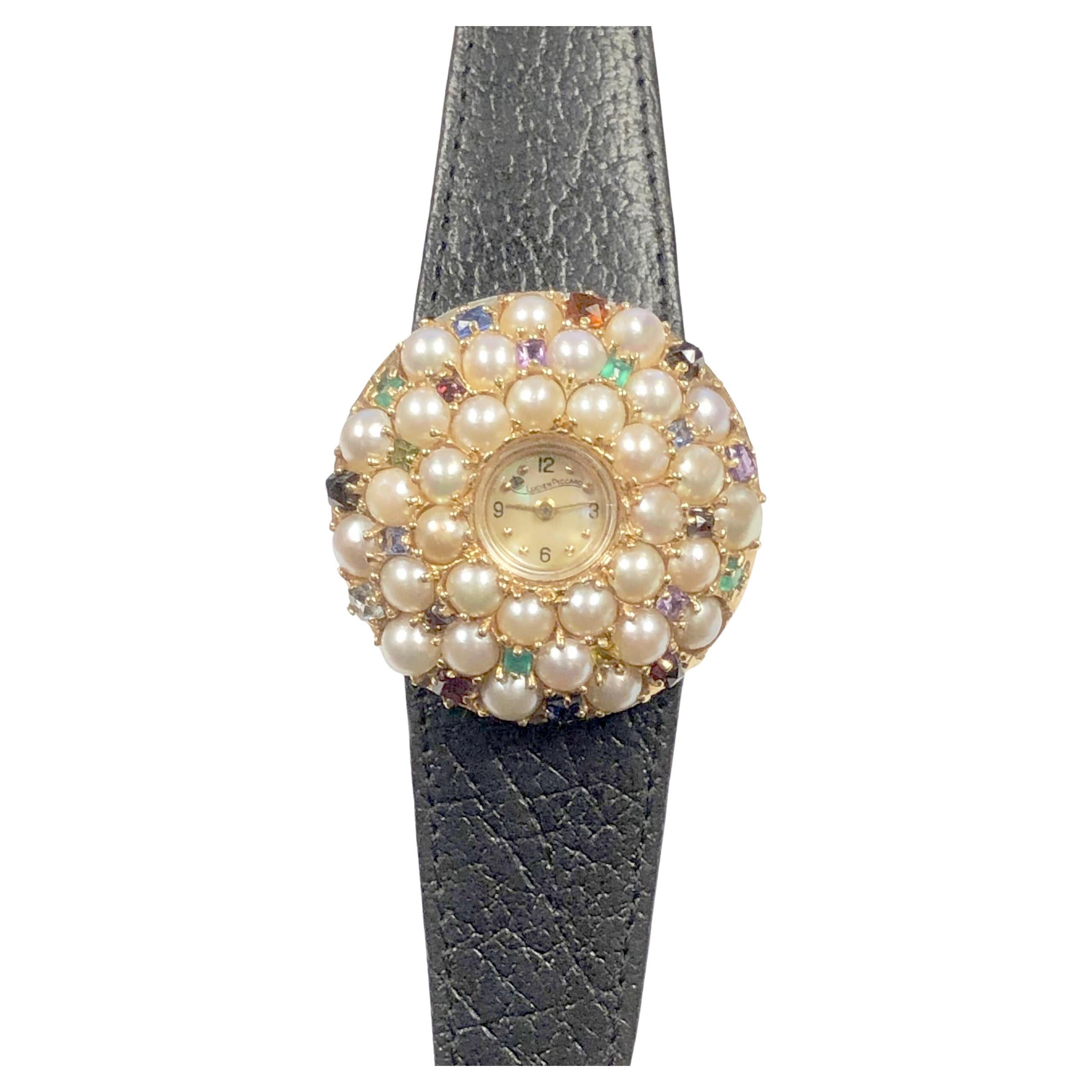 Lucien Piccard Large Vintage Gold and Gem Set Confetti Ladies Wrist Watch