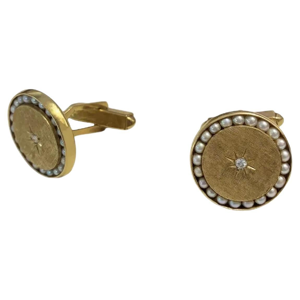 Lucien Piccard Sophisticated Cufflinks in Gold with Pearls For Sale