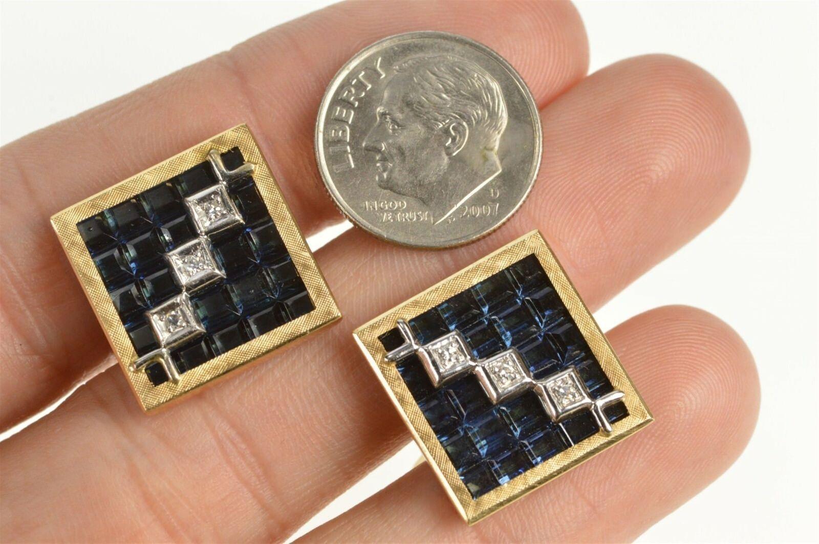 Women's Lucien Piccard Squared Geometric Sapphire Diamond Gold Cufflinks For Sale