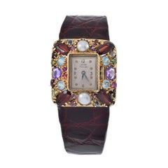 Lucien Piccard Tank Watch 14K Gold with Precious Gems