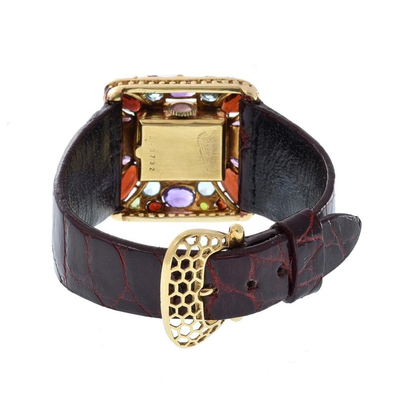 Lucien Piccard Tank Uhr 14K Gold mit Edelsteinen im Angebot bei 1stDibs