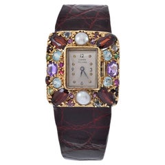 Retro Lucien Piccard Tank Watch 14K Gold with Precious Gems
