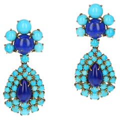 Vintage Lucien Piccard Turquoise and Lapis Earrings, 14k