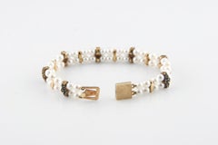 Lucien Piccard Vintage Pearl and Blue Crystal Bracelet in Yellow Gold