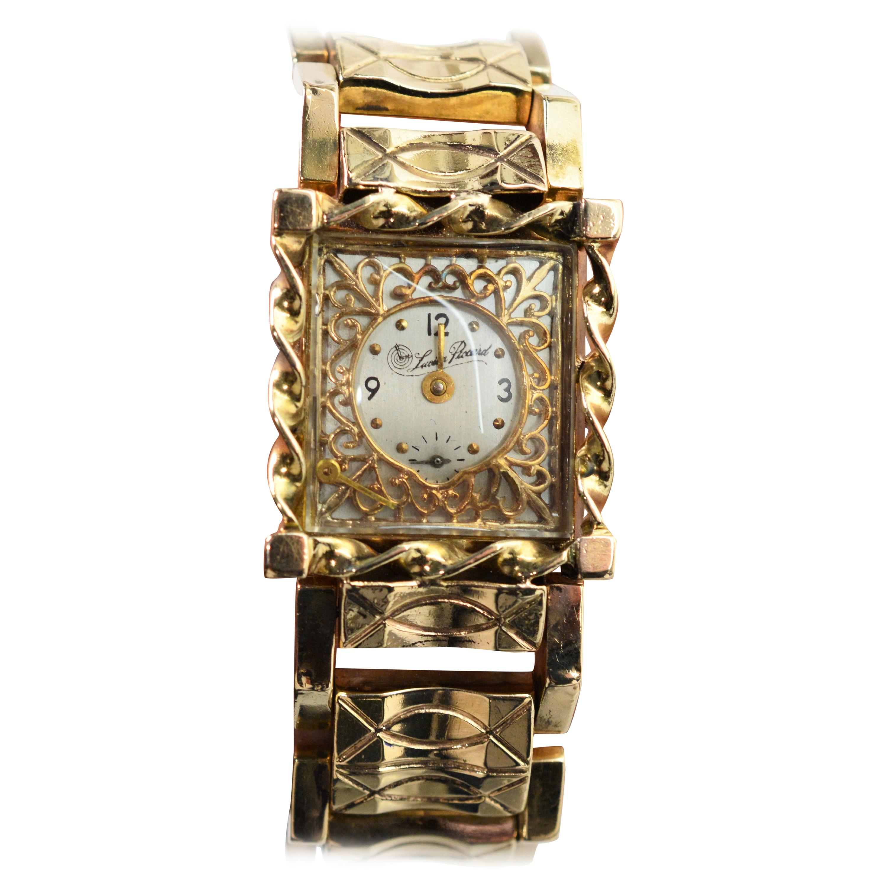 Lucien Piccard Dilishein Cocktail-Armbanduhr aus Gelbgold im Angebot