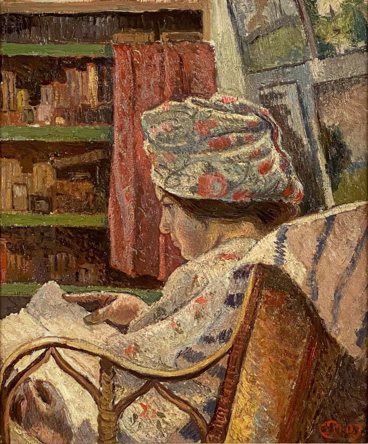 Mädchen liest ein Buch  – Painting von Lucien Pissarro