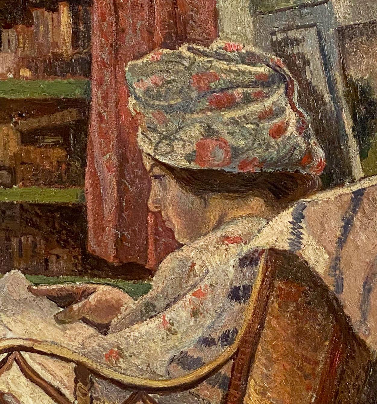 Mädchen liest ein Buch  (Post-Impressionismus), Painting, von Lucien Pissarro