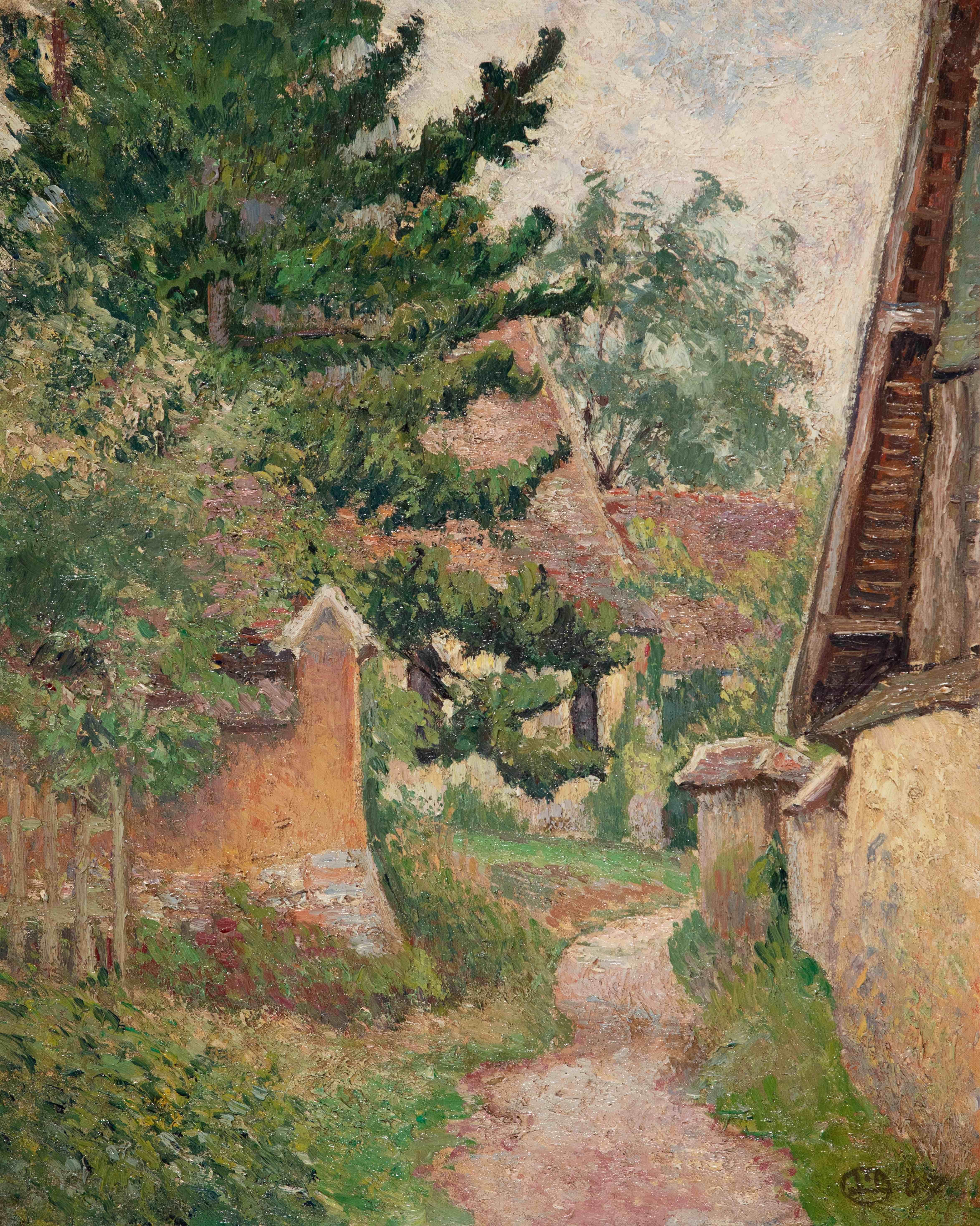 *PLEASE NOTE UK BUYERS WILL ONLY PAY 5% VAT ON THIS PURCHASE.

La Sente de l'Eglise, Bazincourt by Lucien Pissarro (1863-1944)
Oil on canvas
41.2 x 33 cm (16 ¹/₄ x 13 inches)
Monogrammed and dated lower right, LP 07
Executed in 1907

Provenance: