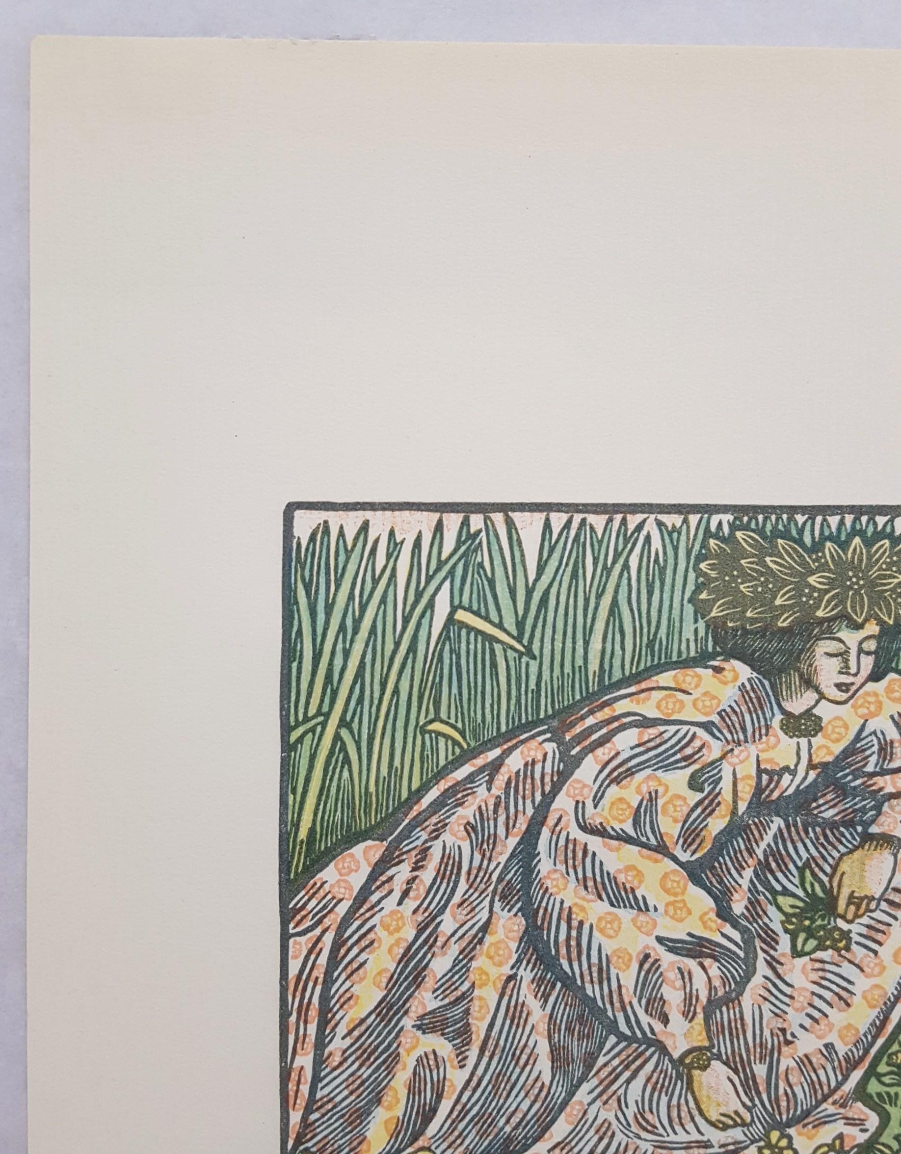 Quand Elle Va Sur L'herbe (Girl Picking Flowers) - Impressionist Print by Lucien Pissarro