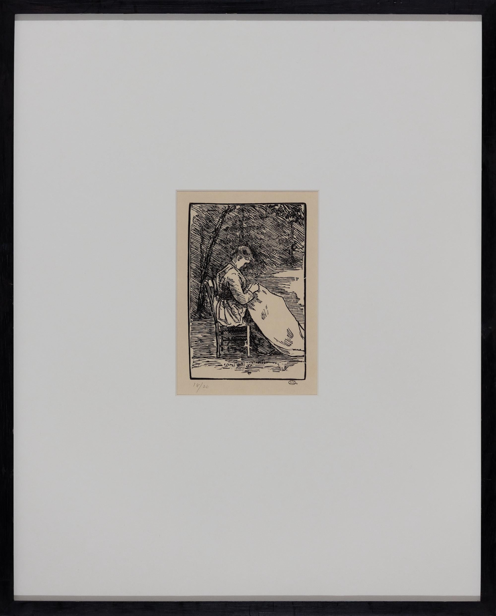 Donna che ricama (Nini) di Lucien Pissarro (1863-1944)
Taglio in legno
15 x 10 cm (5 ⁷/₈ x 4 pollici)
Timbro con iniziali in basso a destra
Numerato in basso a sinistra, 18/20

Provenienza: Collezione privata, Londra

Biografia dell'artista:
Nato il