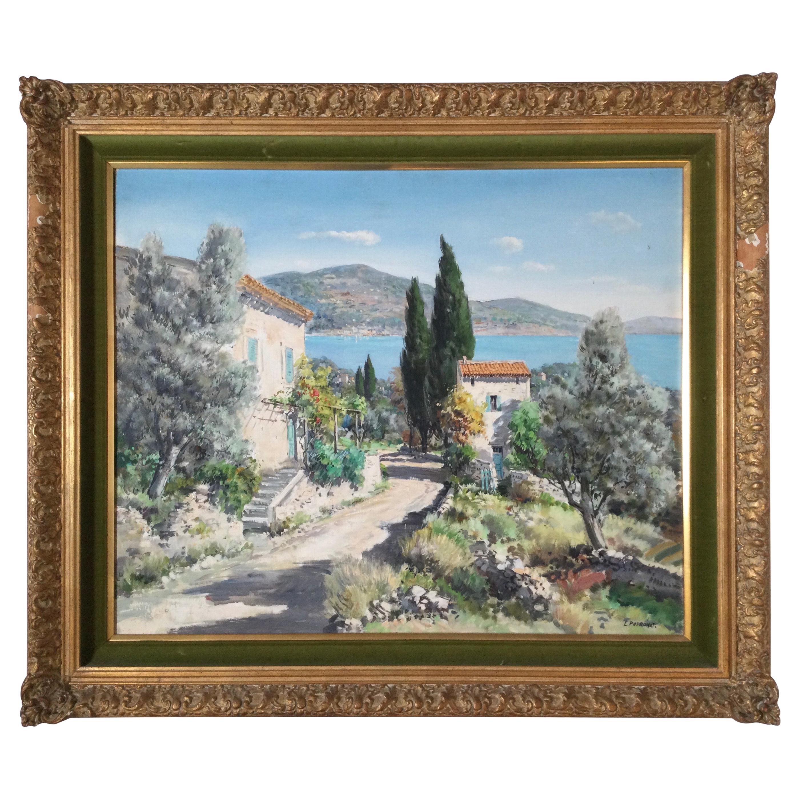 Lucien Potronat "Cote Mediterranean France" Signed Oil on Canvas For Sale