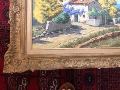 Cote d'Azur France Large Impressionist Oil of French Villa, garden and  Blue Sea