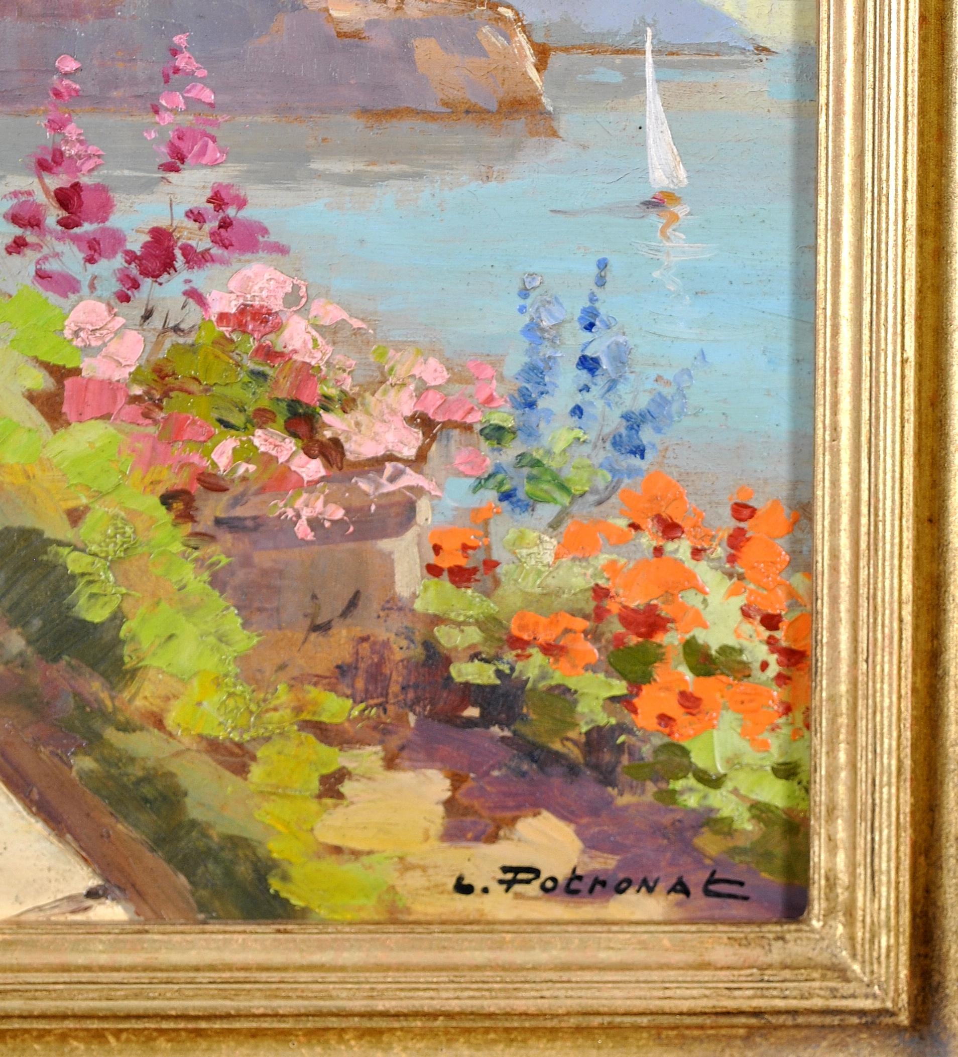 Cote d'Azur - French Riviera from Balcony Coastal Impressionist Oil Painting For Sale 2
