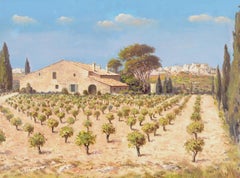 Provence Landscape - Mid Century South France French Vineyard Oil Painting