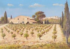 Provence Landscape - Mid Century South France French Vineyard Oil Painting