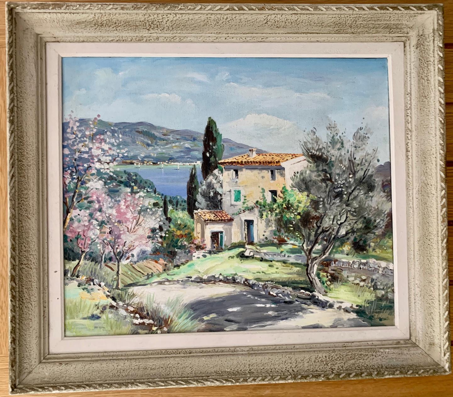 20th C French Impressionist landscape a Villa in  the South of France or Rivera - Painting by Lucien Potronet