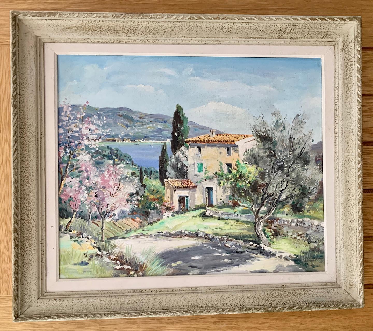 Lucien Potronet Figurative Painting - 20th C French Impressionist landscape a Villa in  the South of France or Rivera