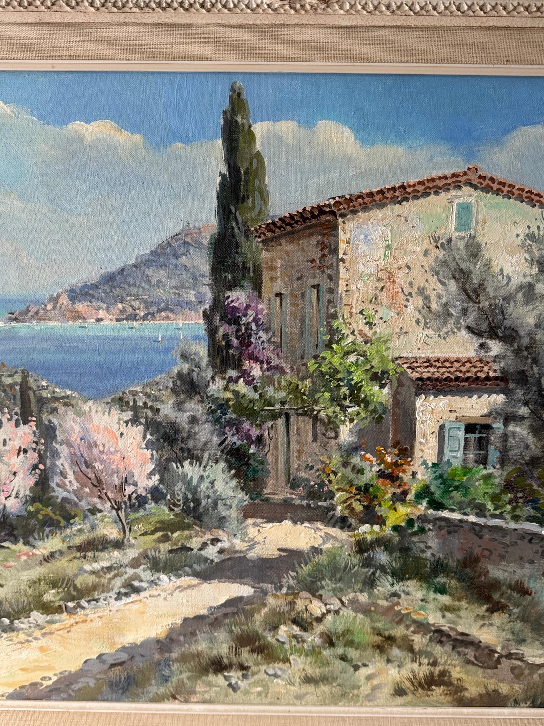 Impresionista francés de mediados de siglo  Paisaje, Le Trayas, Costa Azul Francia - Landscape Painting Marrón de Lucien Potronet
