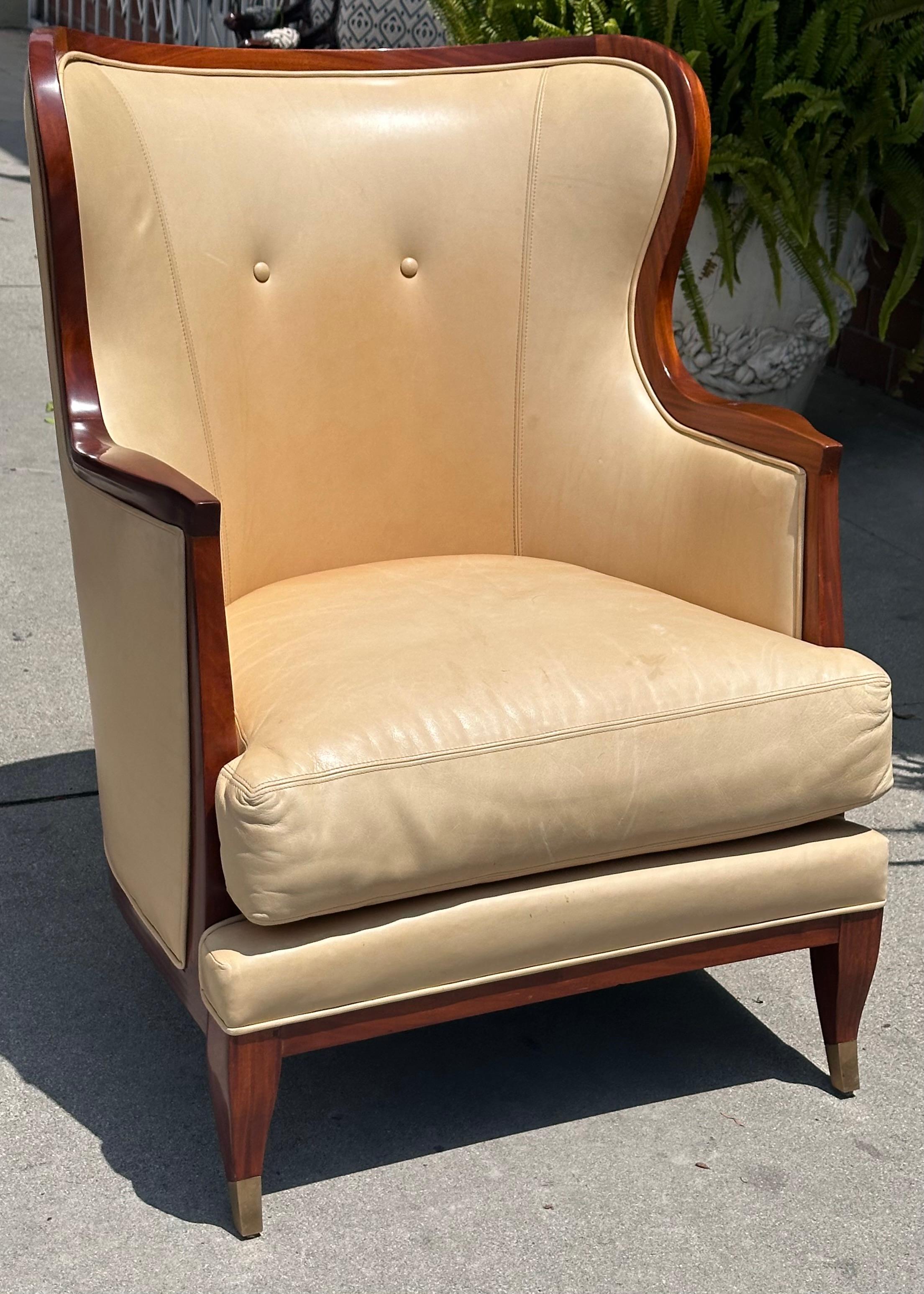 Art Deco Lucien Rollin Collection for William Switzer Leather Wingback Armchair For Sale