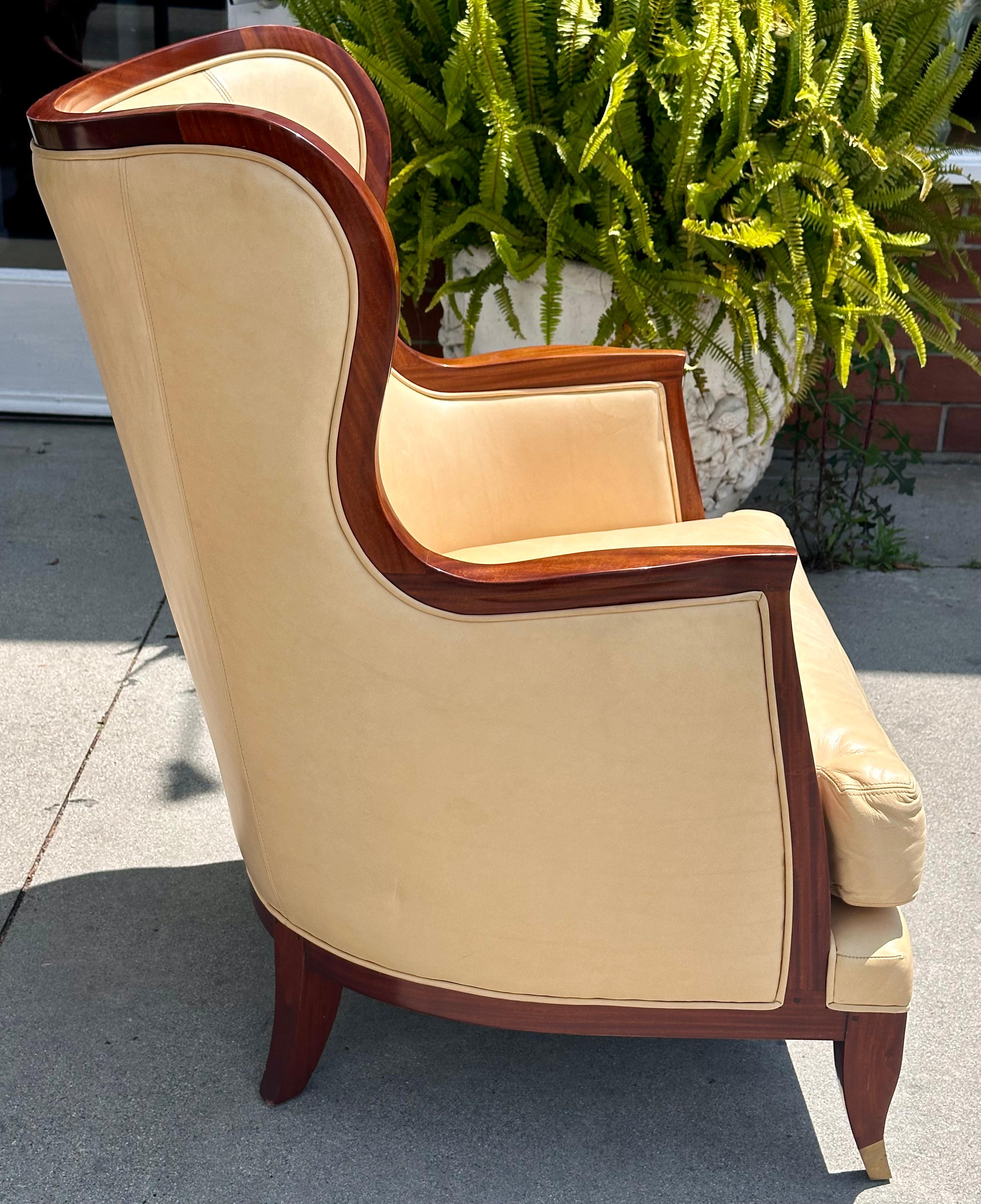 Canadian Lucien Rollin Collection for William Switzer Leather Wingback Armchair For Sale