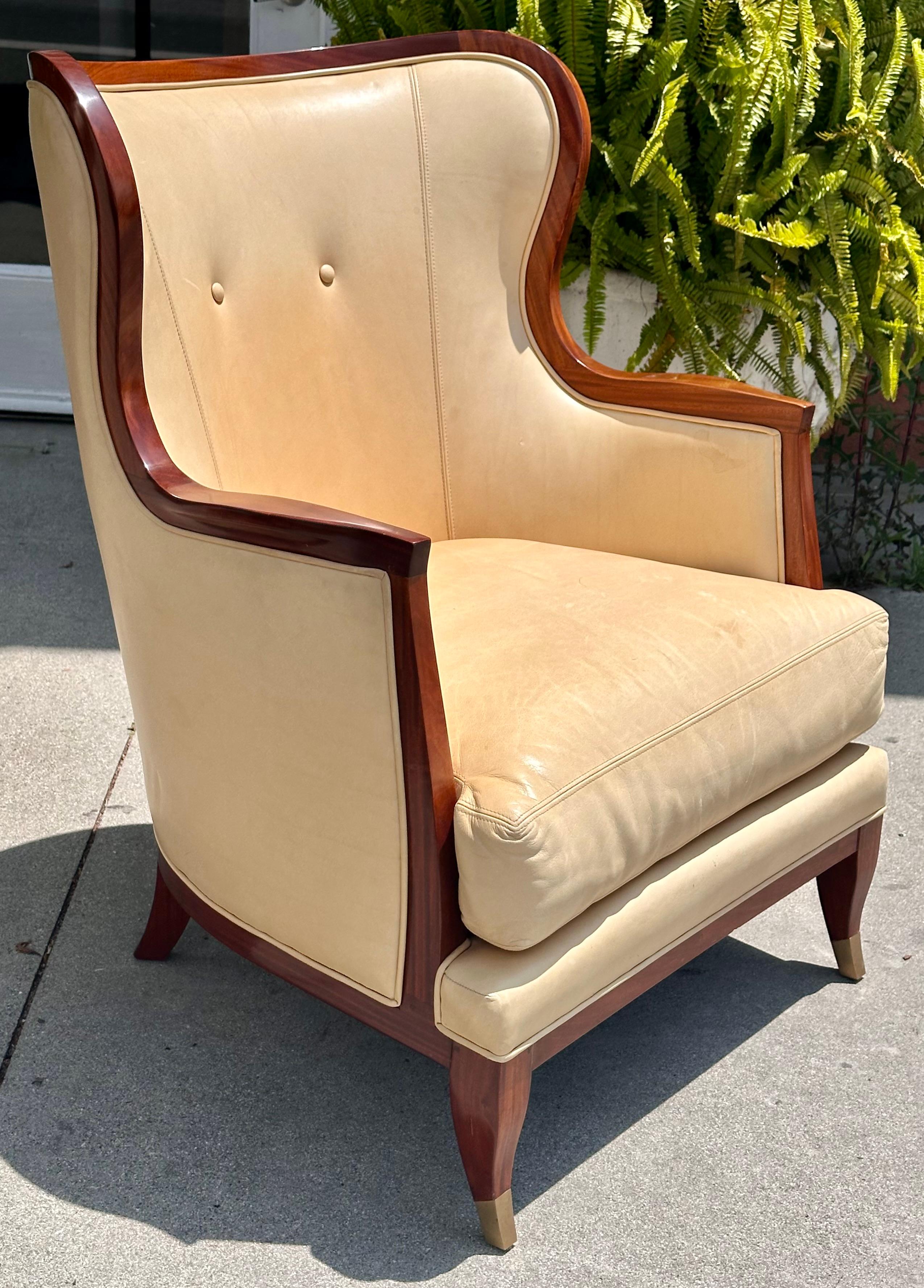 Late 20th Century Lucien Rollin Collection for William Switzer Leather Wingback Armchair For Sale