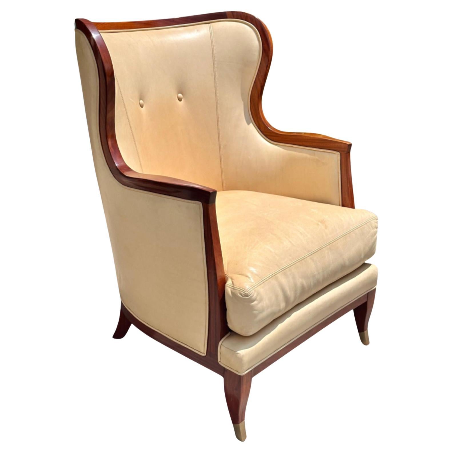 Lucien Rollin Collection for William Switzer Leather Wingback Armchair For Sale