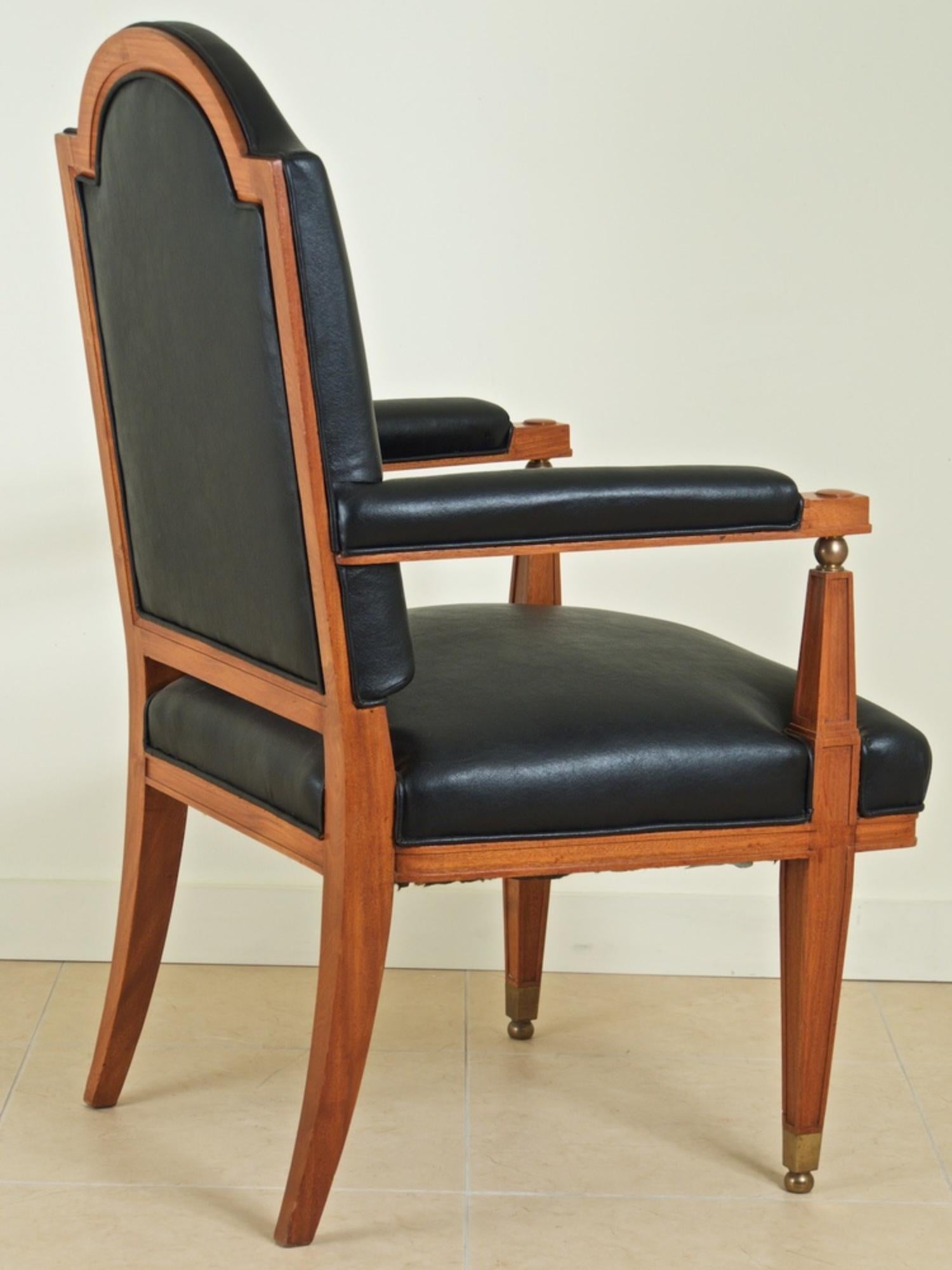 French Lucien Rollin Three Armchairs in Satinwood and Bronze For Sale