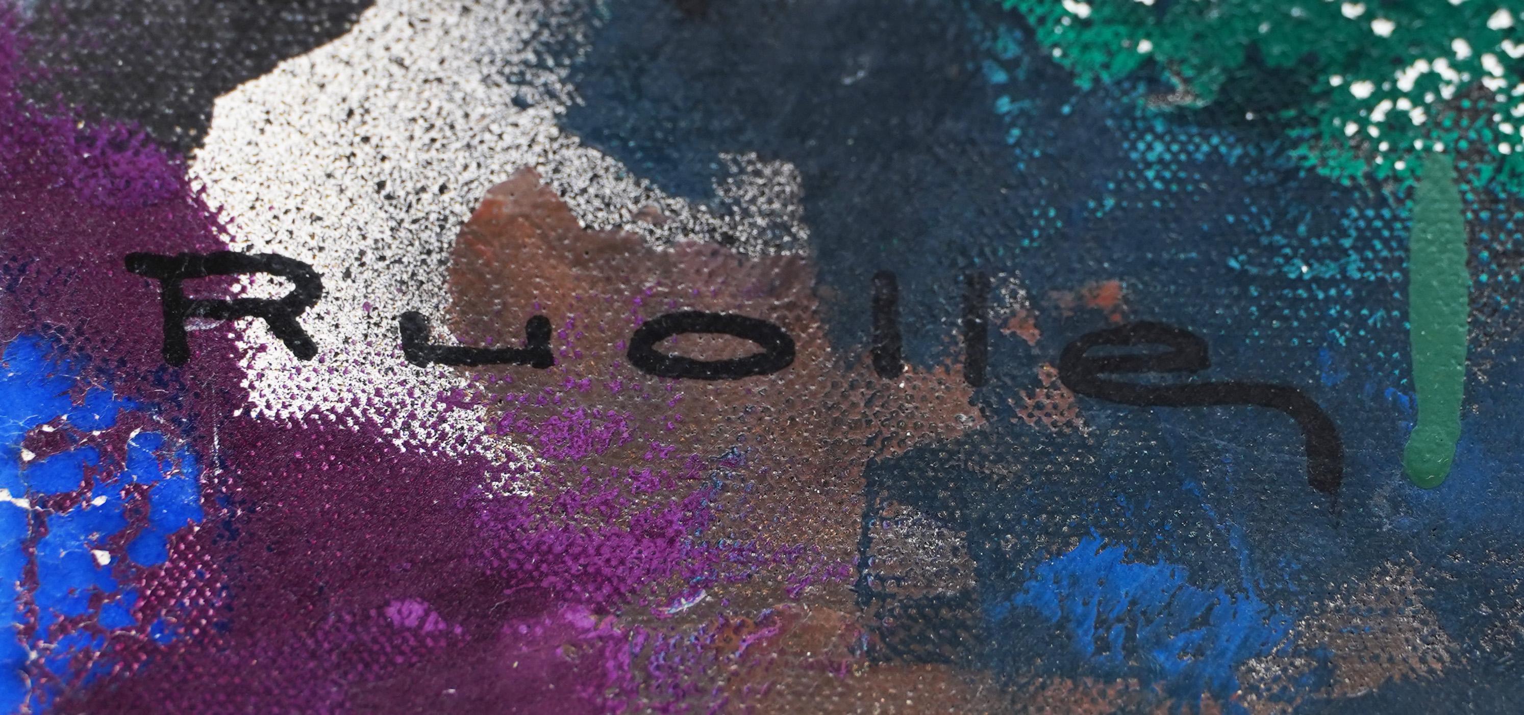 Pintura al óleo vintage francesa expresionista abstracta de la Escuela de París grande firmada 2