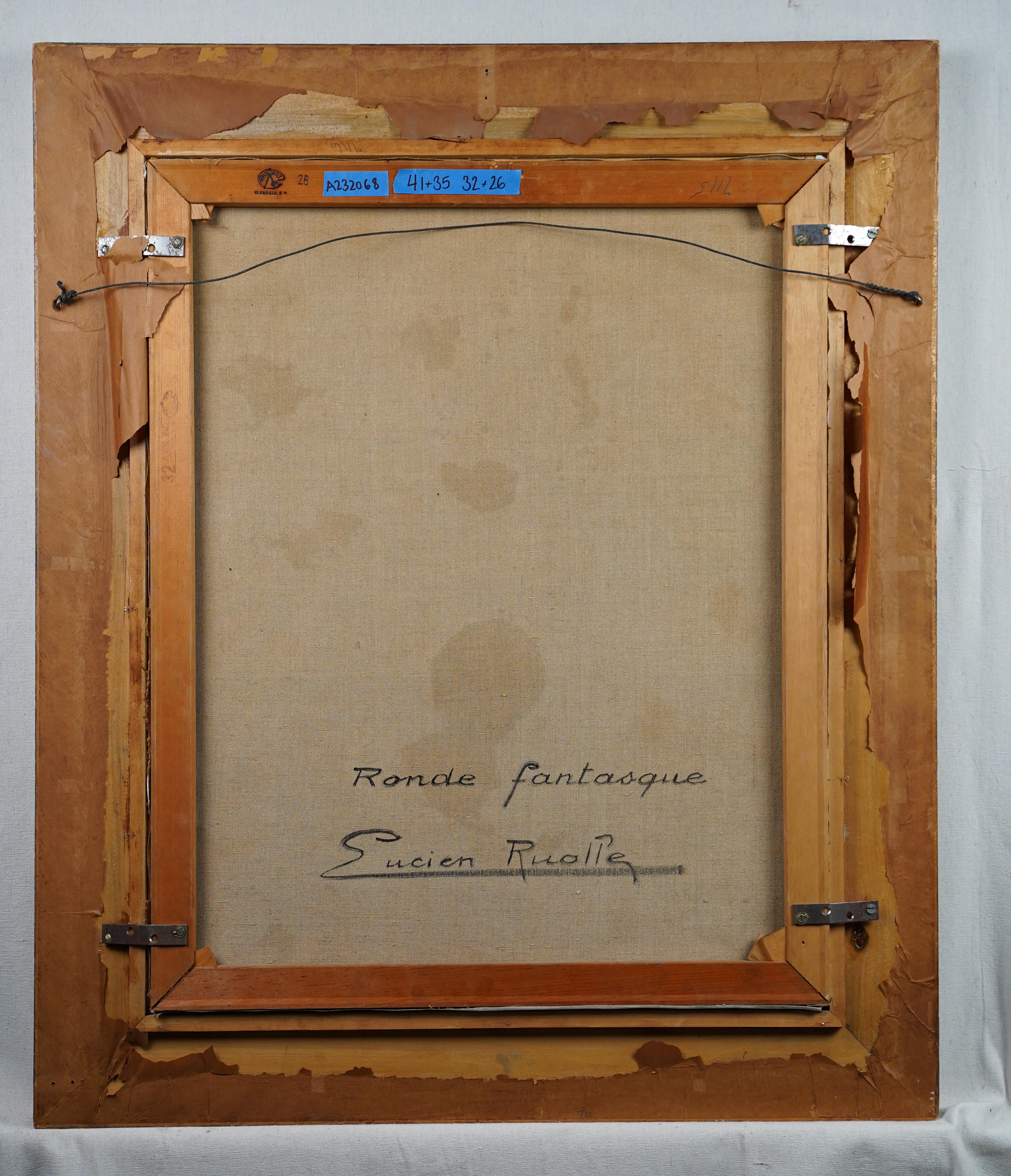 Pintura al óleo vintage francesa expresionista abstracta de la Escuela de París grande firmada 3