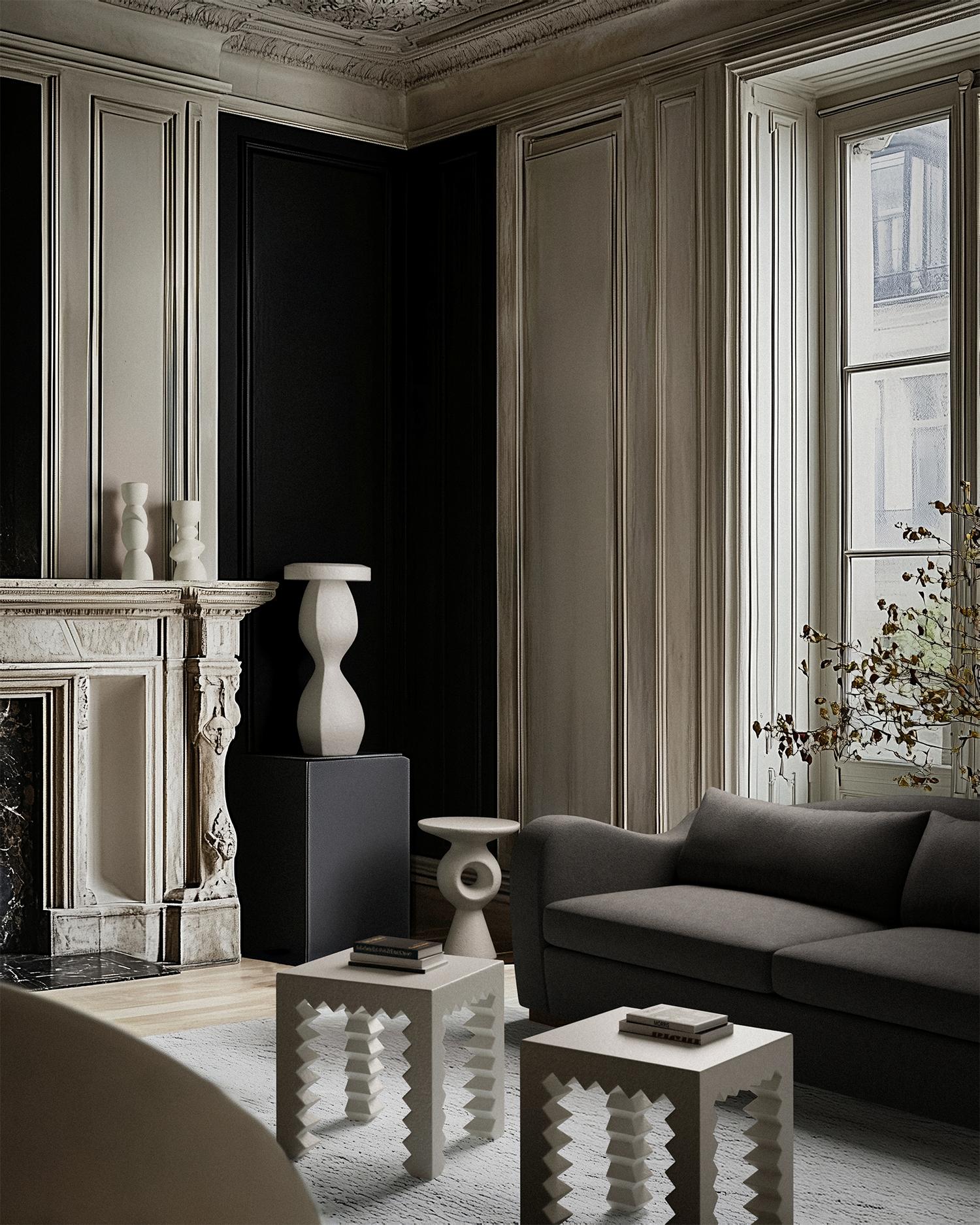 XXIe siècle et contemporain Table d'appoint en plâtre sculpté « Lucien » de Christiane Lemieux en vente