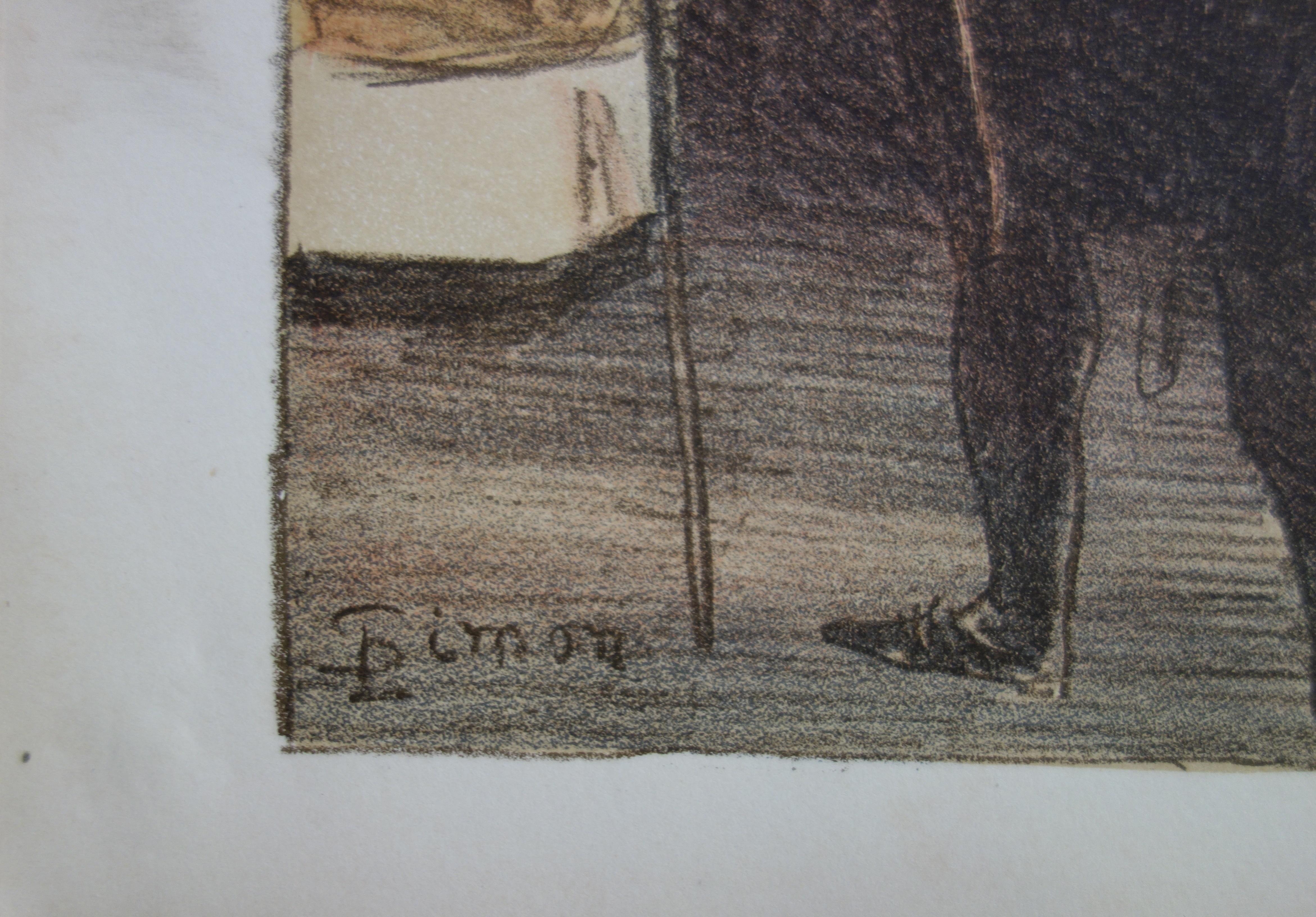 At the Church : Prayers with Candle Stick – Originallithographie, 1897 (Moderne), Print, von Lucien Simon