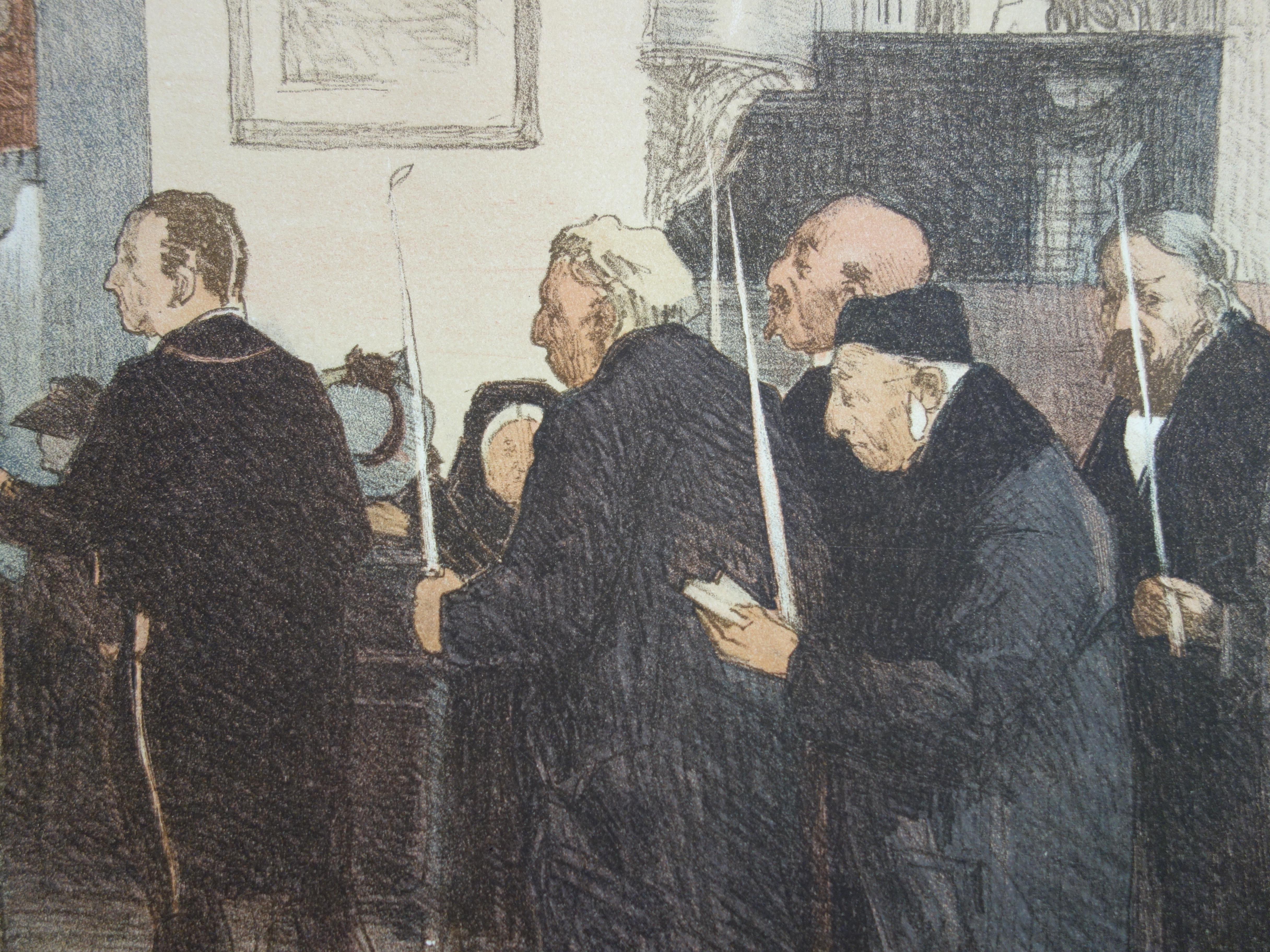 Lucien SIMON
In der Church's : Gebete mit Kerzenständer, 1897

Original-Lithographie (Werkstatt Champenois)
Gedruckte Unterschrift auf der Platte
Auf Vellum, 40 x 31 cm (ca. 16 x 12 Zoll)

INFORMATION: Lithographie für die Mappe 
