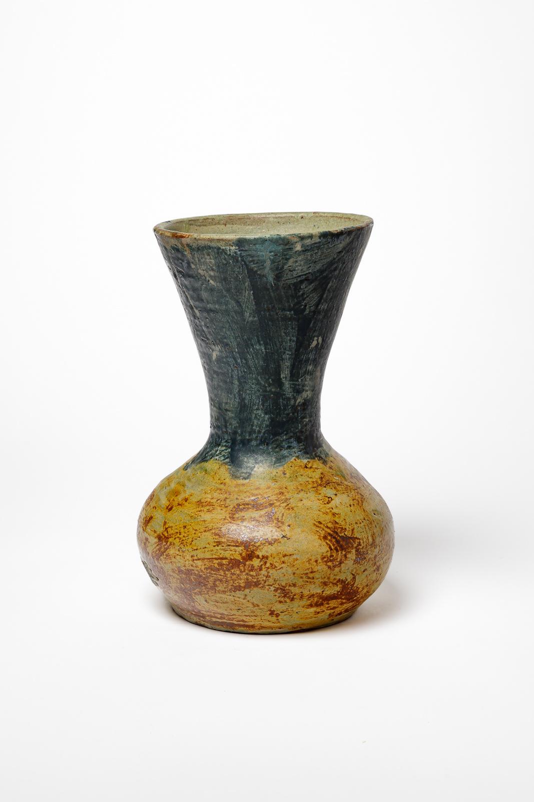 Lucien Talbot La Borne 20. art deco braun und blau steinzeug keramik vase 1940 im Angebot 2
