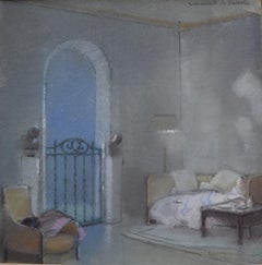 Guirand de Scevola  (1871-1950) A view of an interior, pastel