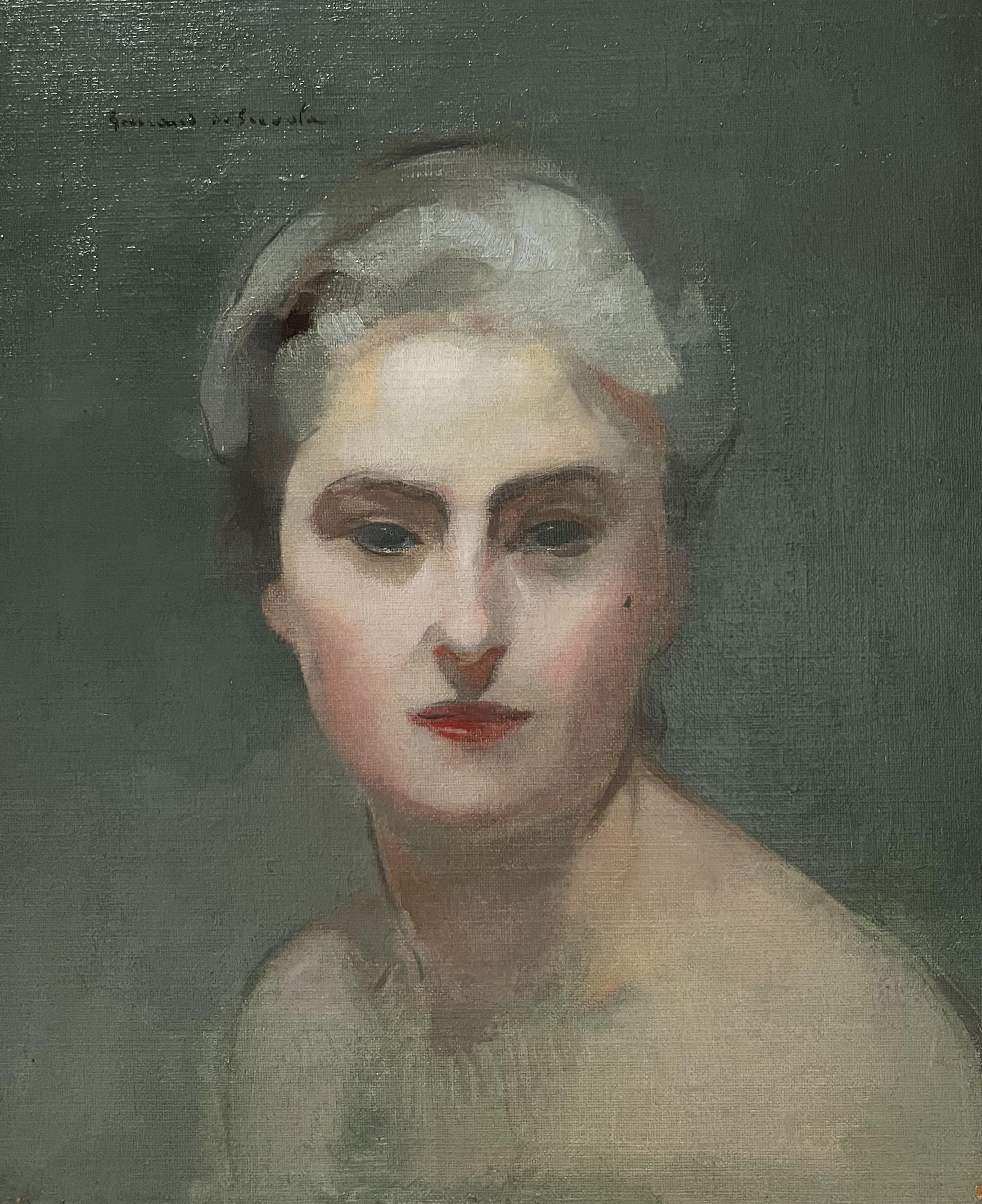 Lucien-Victor Guirand de Scévola (1871-1950) 
Porträt seiner Frau,  Marie-Thérèse Pierat
oben links signiert
Öl auf Leinwand
46 x 38 cm
Gerahmt : 57,5 x 49,5 cm

Die Intensität und der einzigartige Charakter dieses Porträts vermittelten sofort eine