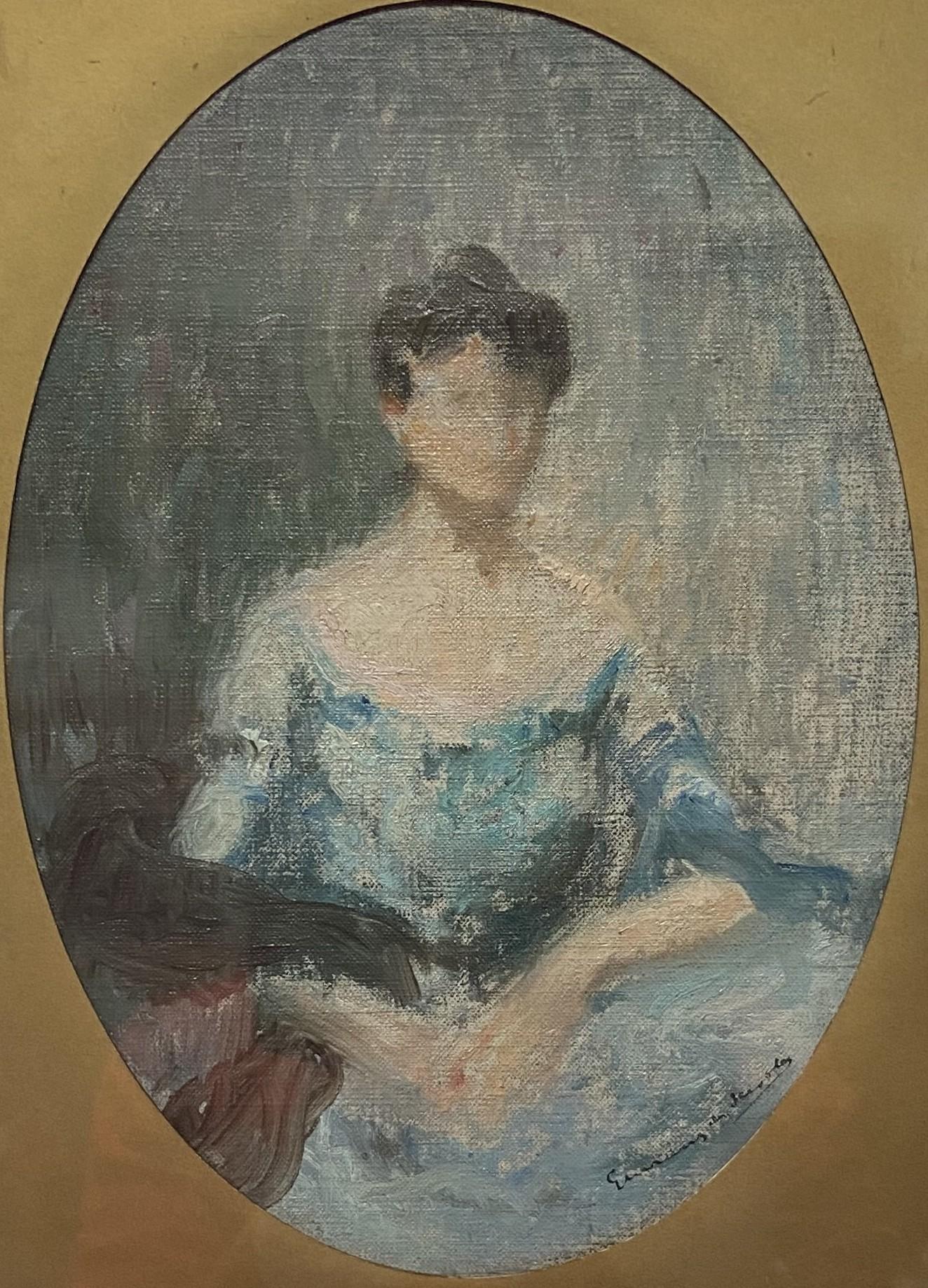 Lucien-Victor Guirand de Scévola ( 1871 - 1950)
Porträt einer Dame, eine Skizze
signiert unten rechts
Öl auf Leinwand, übertragen auf Karton
25 x 18 cm oval
Gerahmt : 31 x 24,5 cm

Diese Porträtskizze war zweifellos als fertiges Werk des Künstlers