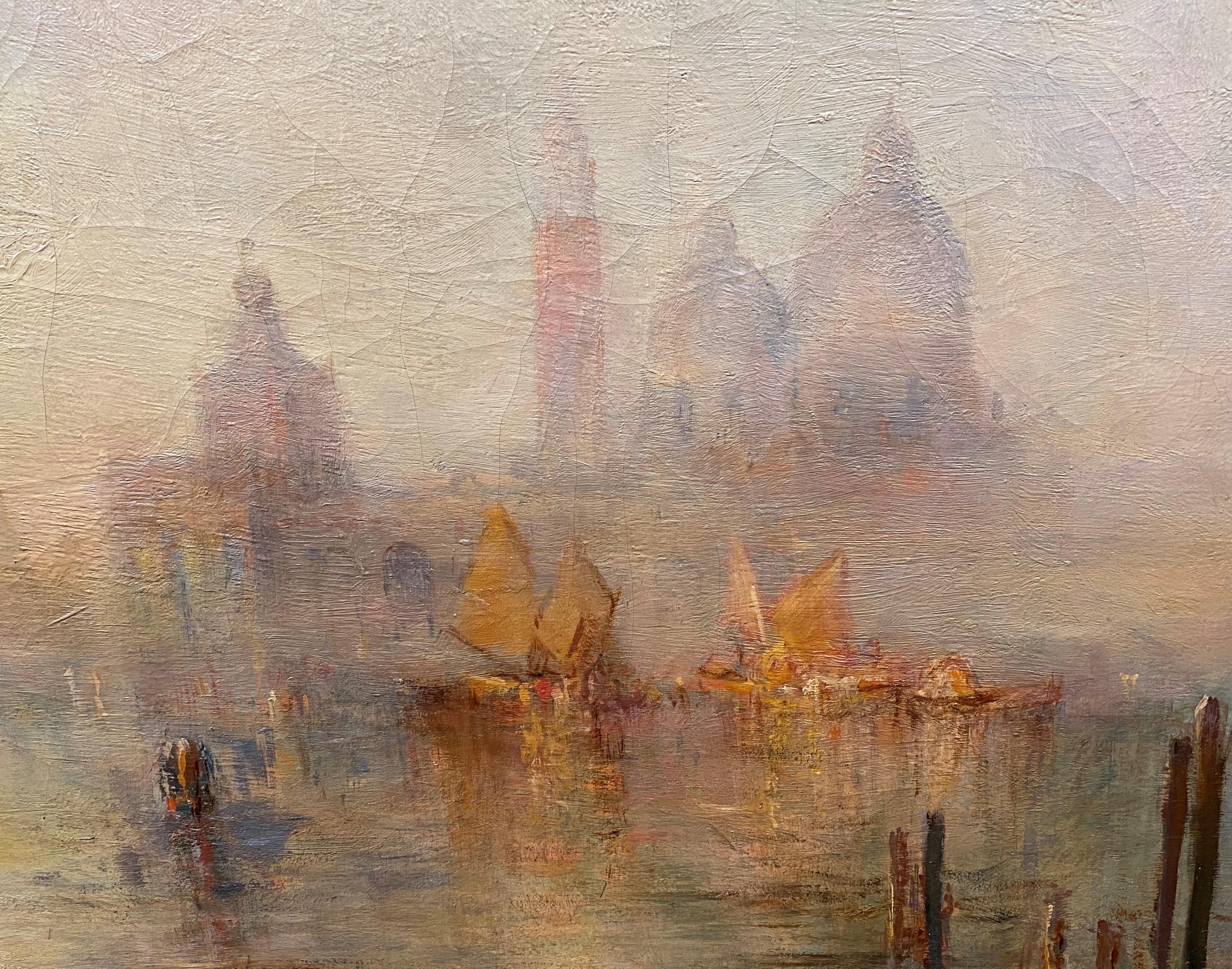 Venezia al tramonto - Landscape Painting Marrone di Lucien Whiting Powell