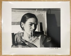 Frida Biting Her Necklace - Black and White Photograph, Woman Artist