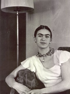 Frida by the Lamp - Black and White Photograph, Woman Artist, Frida Kahlo