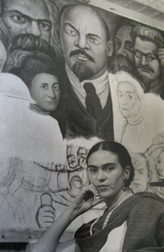 Vintage Frida in front of the Unfinished Unity Panel, New Workers School, NY