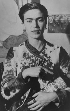 Vintage Frida with the Cinzano Bottle - Black and White Photograph, Woman Artist
