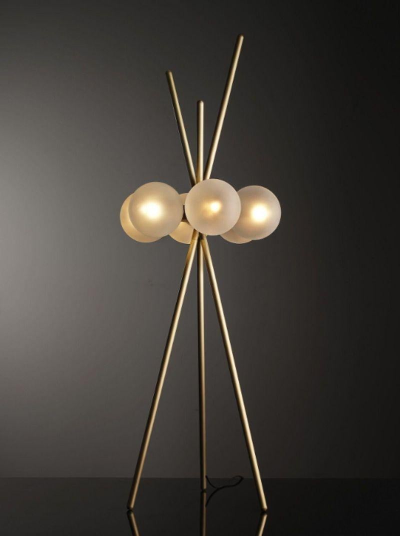 Mid-Century Modern Lucienne Brushed Brass and Blown Glass Table Lamp For Sale