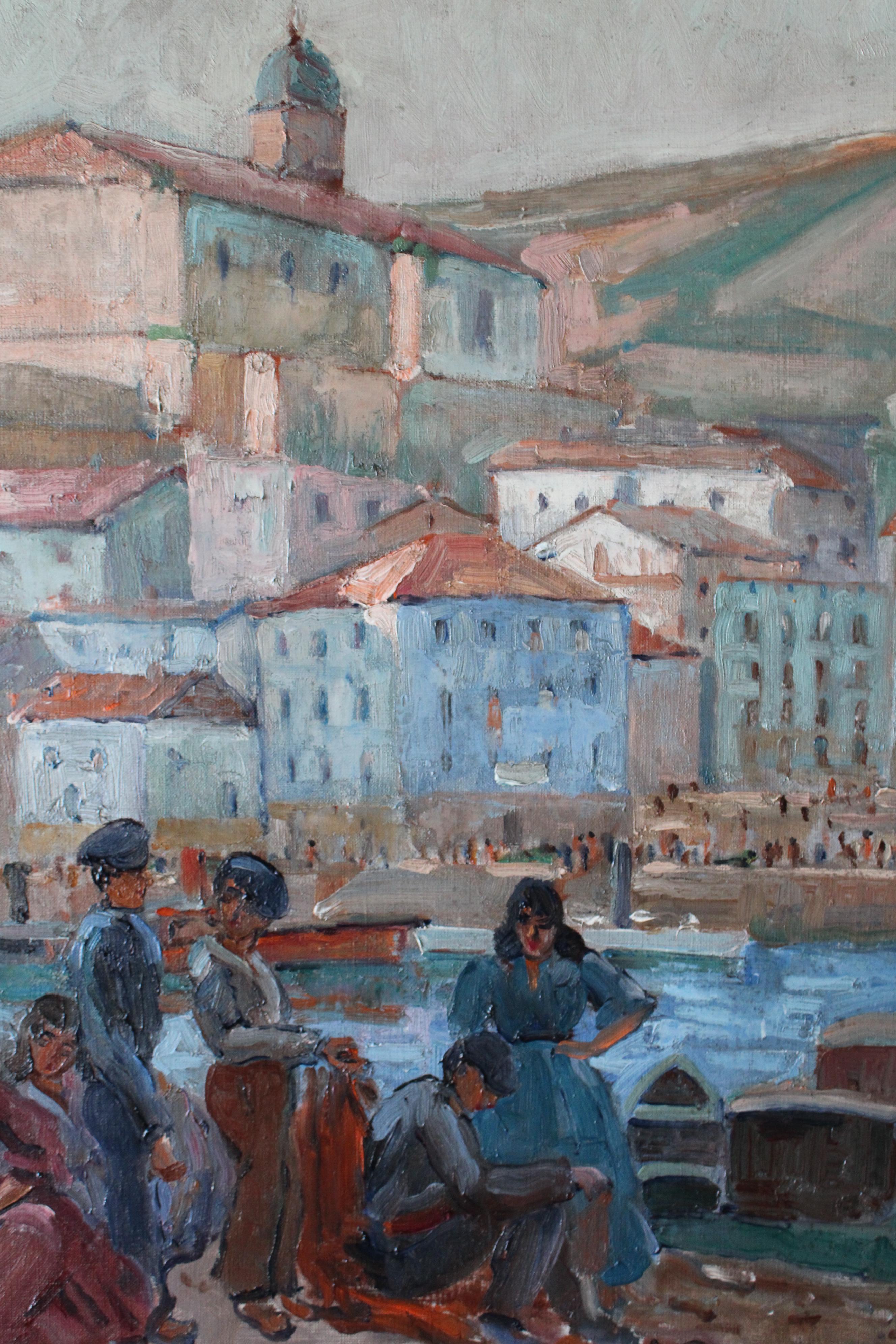 Vintage post-impressionistischen Landschaft Ölgemälde von einem Französisch Hafen im Angebot 3