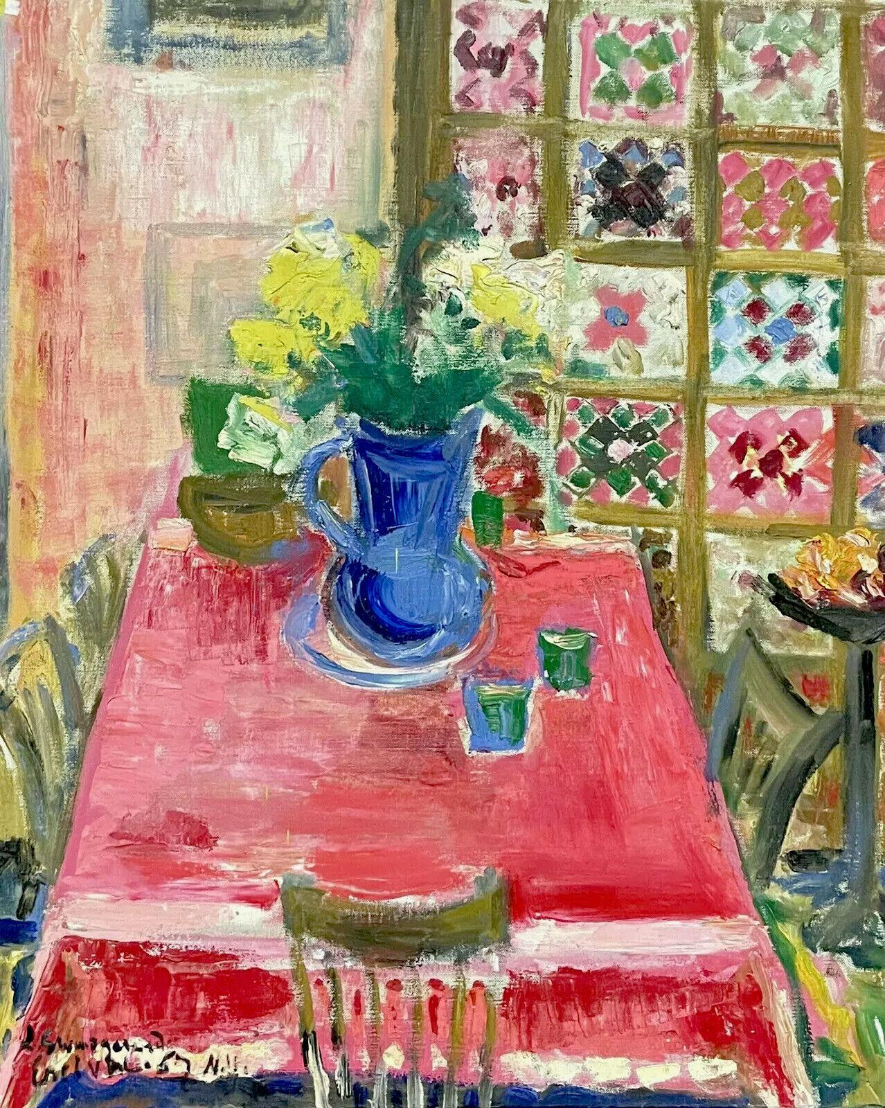 Lucienne Estival - Grandgerard Interior Painting - Luci Estival-Grandgerard (1896-1975) Signed French Modernist Oil Pink Interior