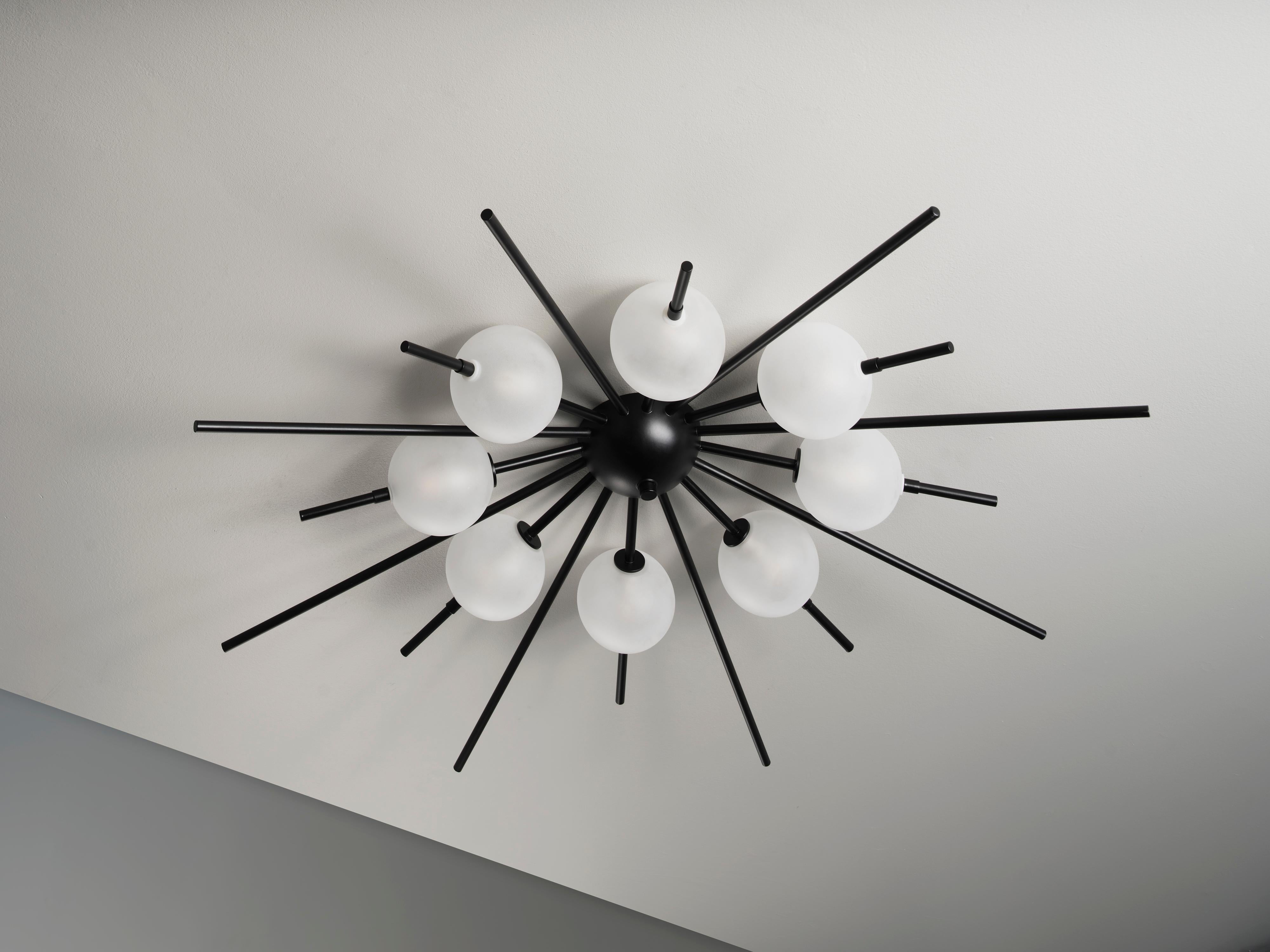 Powder-Coated LUCIENNE Flushmount in Matte Black Enamel and Blown Glass by Blueprint Lighting For Sale