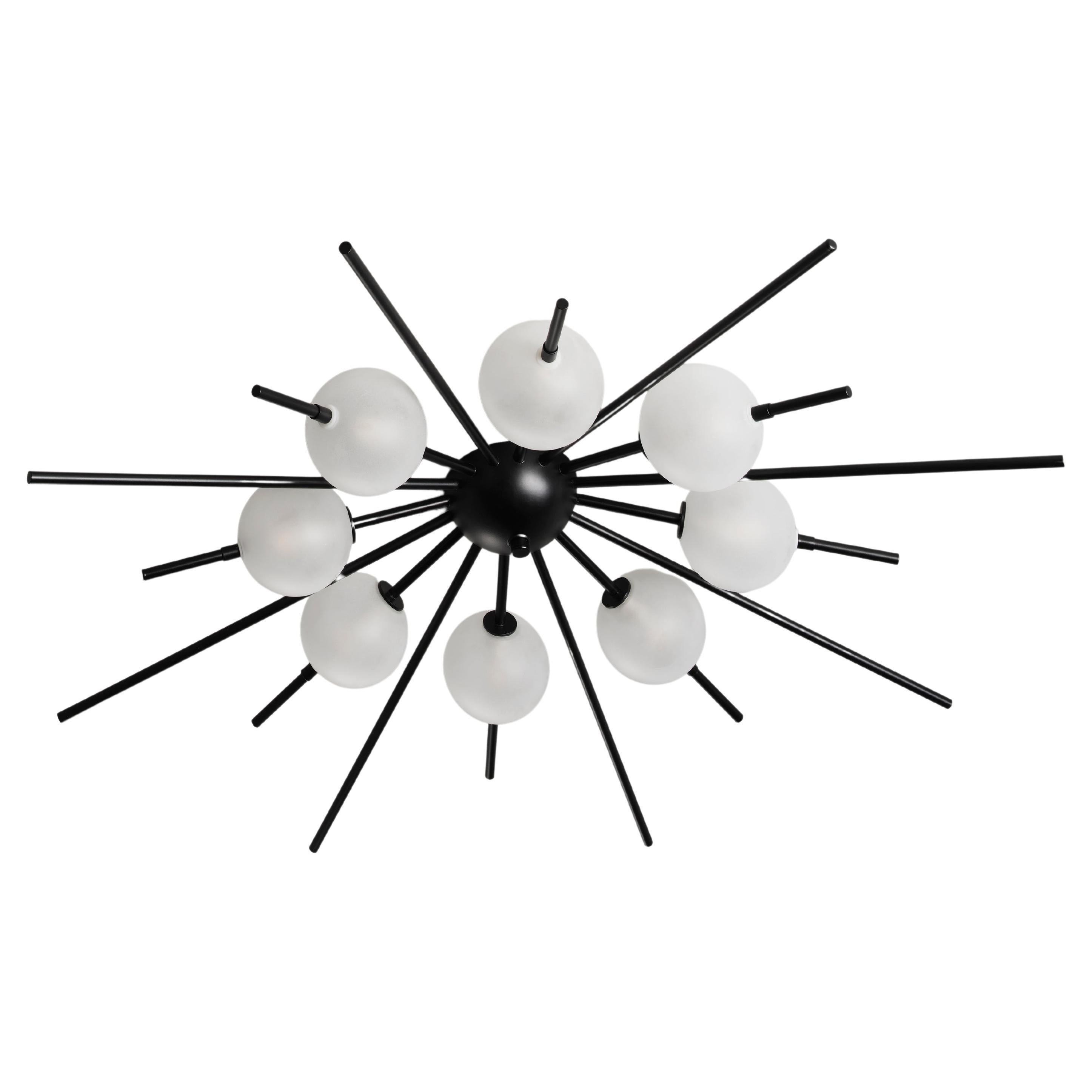 LUCIENNE Flushmount in Matte Black Enamel and Blown Glass by Blueprint Lighting For Sale